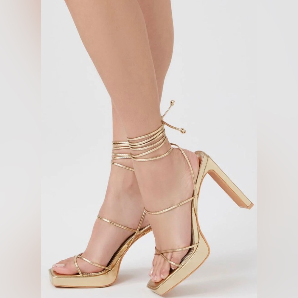 Faux leather gold heels